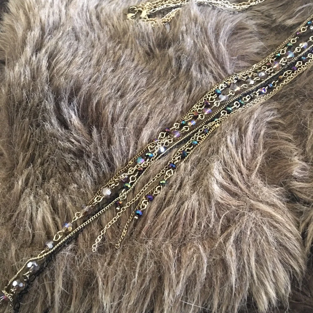 Multi tone chain tie style fringe sparkle necklace